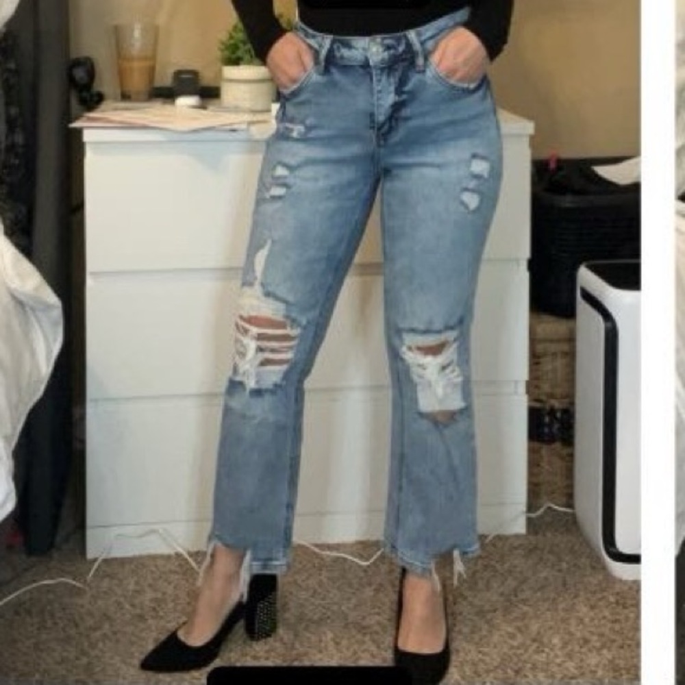 Lovervet High Rise Cropped Kick Flair Jeans